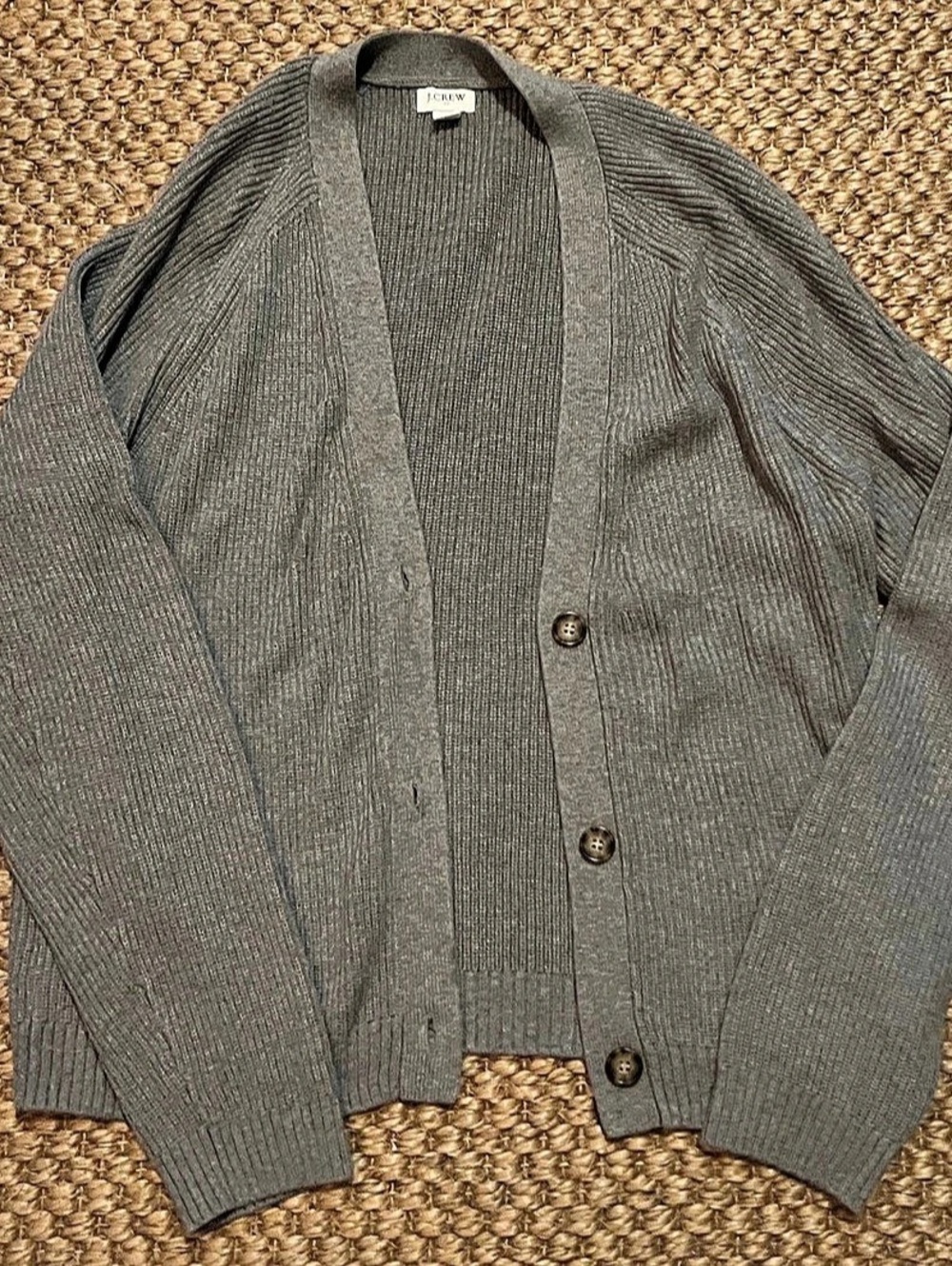 J.Crew Ribbed V-Neck Button Cardigan Gray Medium